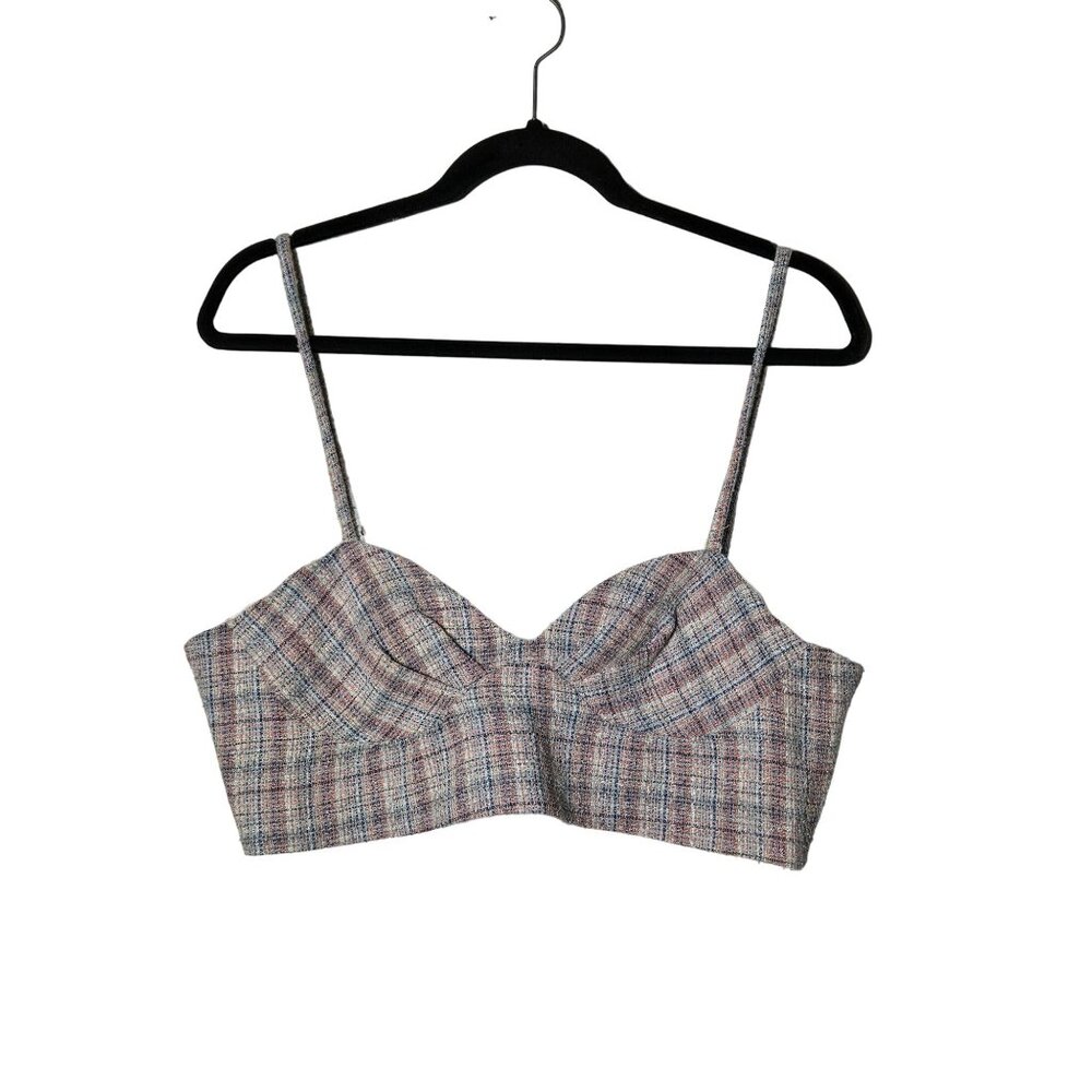 NWT Zara Womens Tweed Bustier Crop Top Size XLarge Summer Festival‎ Metallic